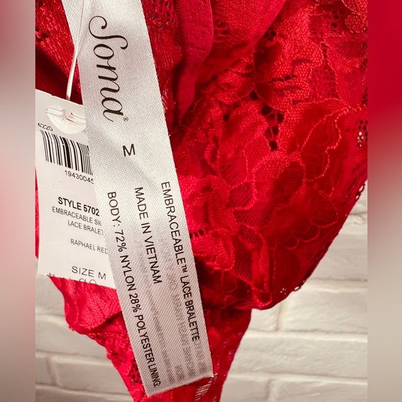 NWT Soma Embraceable Signature Lace Pull On Bralette M Medium Raphael Red #0378 - Picture 6 of 10